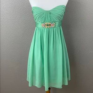 BCBGMAXAZRIA Mint Strapless Beaded Formal Dress